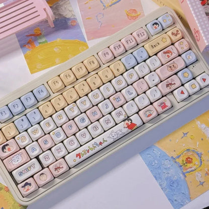 Key Caps Kawaii MOA Height Profile PBT Thermal Dye-SubCustom Keyboard Keycap Set for 66/68/86/96/98/104 Etc Mechanical Keyboard