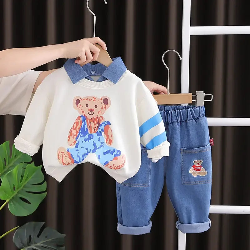 New Autumn Children Boys Girls Clothing Cotton Long Sleeve Cartoon Bear Suit Kids Clothes Tracksuit Baby T-Shirt Pants 2Pcs/set