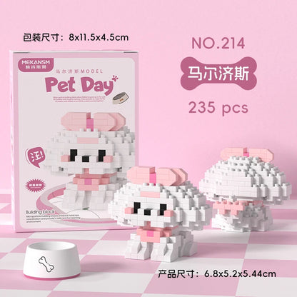 HUIQIBAO MINI Cute Pet Dog Cat Micro Building Block Model Set Kids City Cartoon Animal Diamond Bricks Educational Toys for Adult