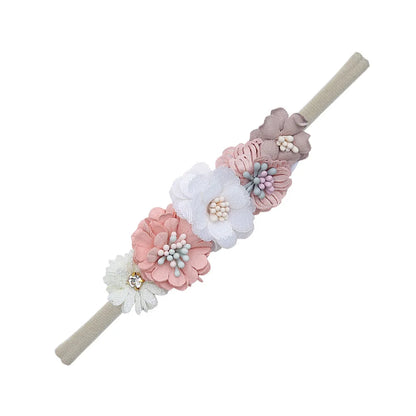 5Pcs/Lot Artificial Flower Baby Headband Newborn Boys Girls Fake Floral Nylon Hair Bands Princess Rhinestone Hair Accessories