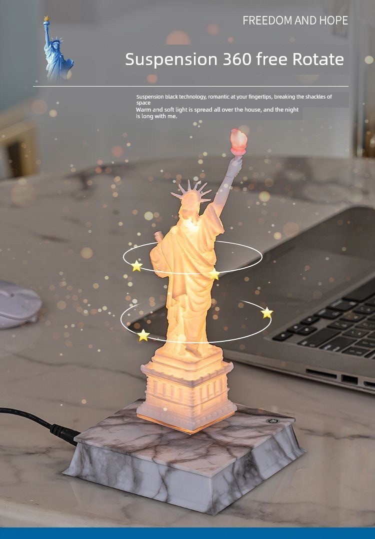 Magnetic Suspension Anti-Gravity Three-Dimensional Statue of Liberty Decoration Lamp Living Room Desk Birthday Christmas Gift Souvenir