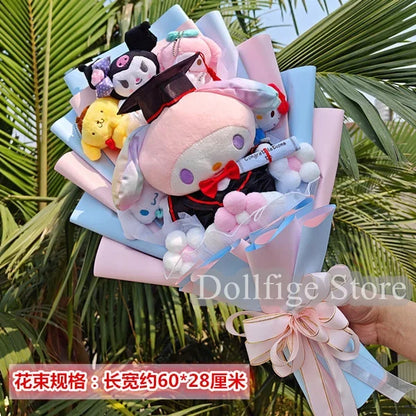 Sanrio Bouquet Cartoon Cinnamoroll Melody Kuromi With Graduation Hats Handmade Cute Anime Valentine's Day Graduation Girls Gift