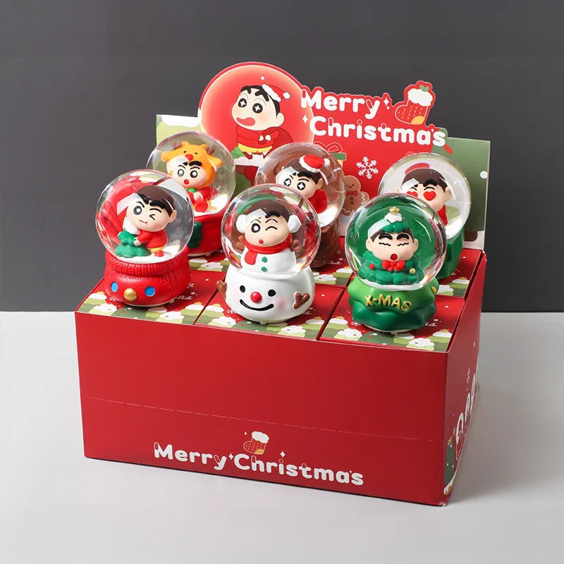 6pcs/Set Mysterious Box Cute Crayon Shin Chan Christmas Happy Crystal Ball Blind Box Desktop Decoration Christmas Surprise Gift