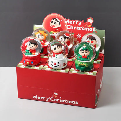 6pcs/Set Mysterious Box Cute Crayon Shin Chan Christmas Happy Crystal Ball Blind Box Desktop Decoration Christmas Surprise Gift