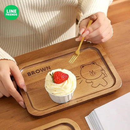 Anime Brown Bear Cartoon Wooden Dinner Plate Creative Insulated Anti-Scalding Kitchen Dishes Snacks Fruit Western Dinner Tray