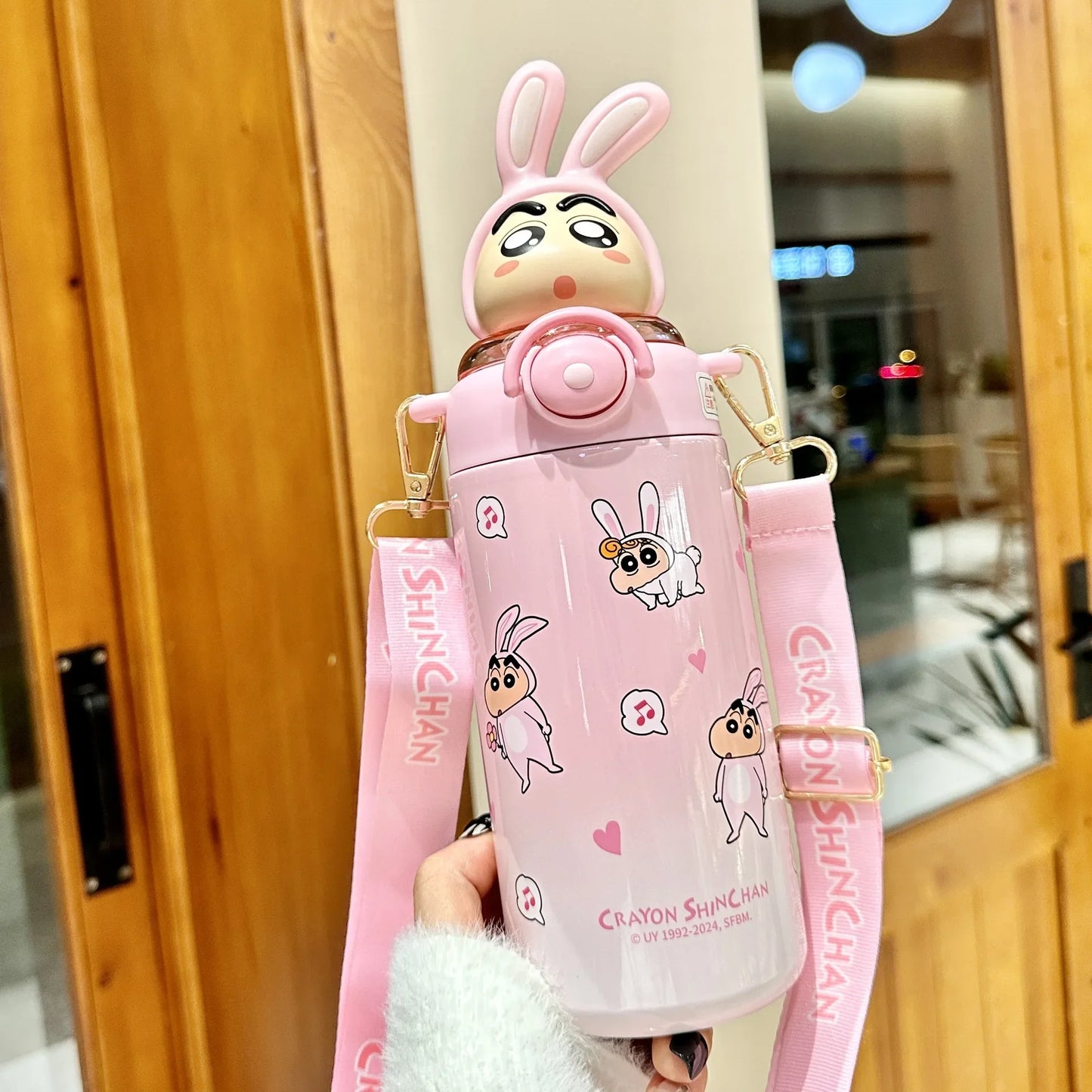 Sanrio Kuromi Thermos Cup Crayon Shin Chan Cute  Water Bottle Keeps Cold Stainless Steel Children Straw School Students