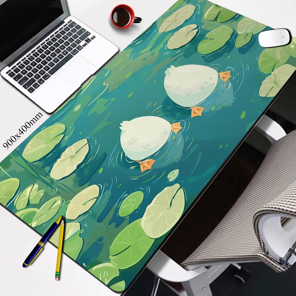 Duck Butts in Pond Desk Mat Aesthetic Cute Duck Lofi Mouse Pad Kawaii Green Deskmat Adorable Chibi Blue Gamer Girl Desk Mat XXL