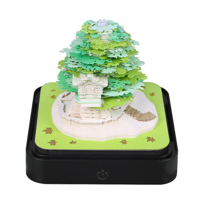 3D Memo Pads Paper Art Notepad Calendar 2025 Four Seasons Tree With Light Decoration Paper Notepad Note Cube With Pen Hole Gift