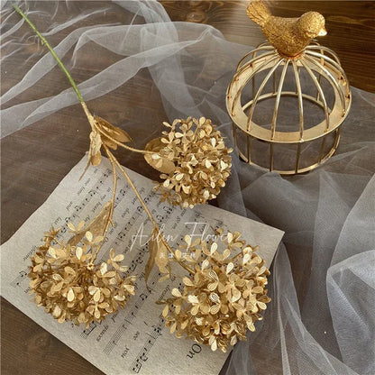 Gold Series Artificial Plants Leaf Wedding Supplies Flower Arrangement Materials Fake Floral Bouquet Christmas Home Decor Props