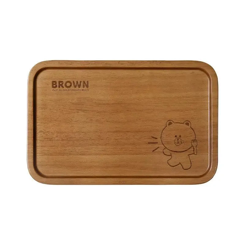 Anime Brown Bear Cartoon Wooden Dinner Plate Creative Insulated Anti-Scalding Kitchen Dishes Snacks Fruit Western Dinner Tray