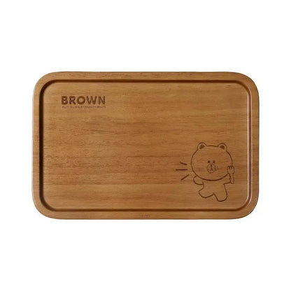 Anime Brown Bear Cartoon Wooden Dinner Plate Creative Insulated Anti-Scalding Kitchen Dishes Snacks Fruit Western Dinner Tray