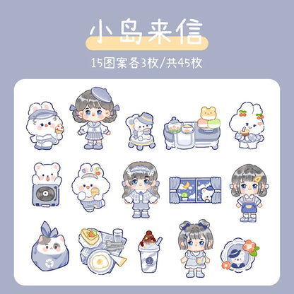 45pcs Etori Life Cute Cartoon Girl Sticker DIY Kawaii Decorative Stationery Album Diary Cup Notebook Mobile Phone Toy Scrapbook