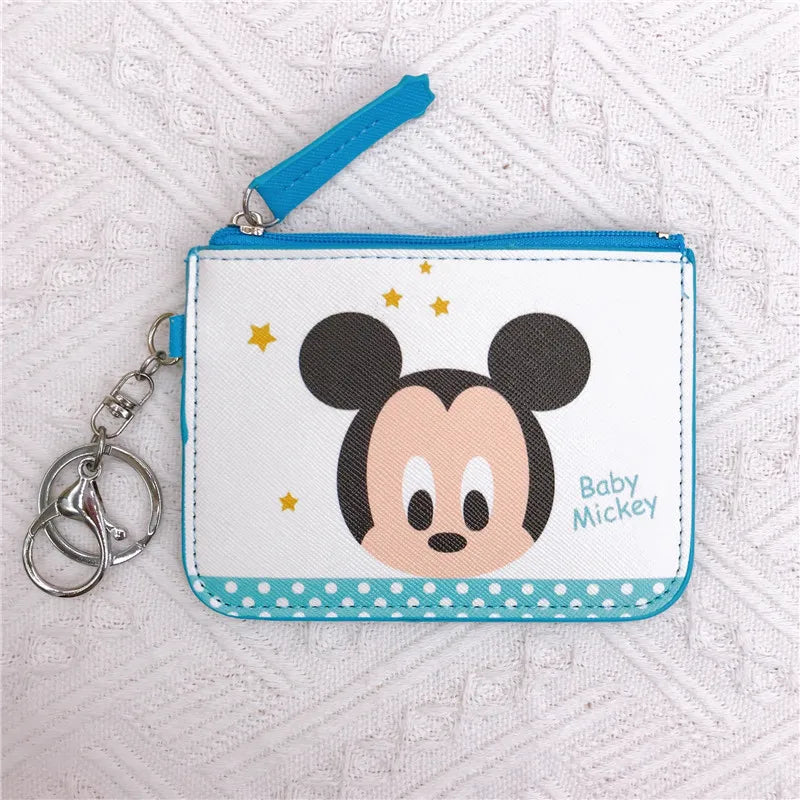 High Quanlity Cartoon Mickey Minnie PU Leather Card Holder Women Girls Zipper Change Purse Girls Mini Key Card Bag With Keychain