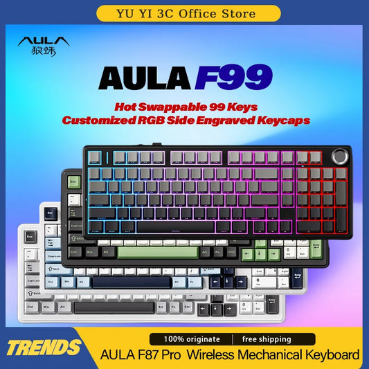 AULA F99 Wireless Mechanical Keyboard Hot Swappable 2.4g BT Three Mode Wireless Gasket RGB Side Engraved Keycaps PC Gaming