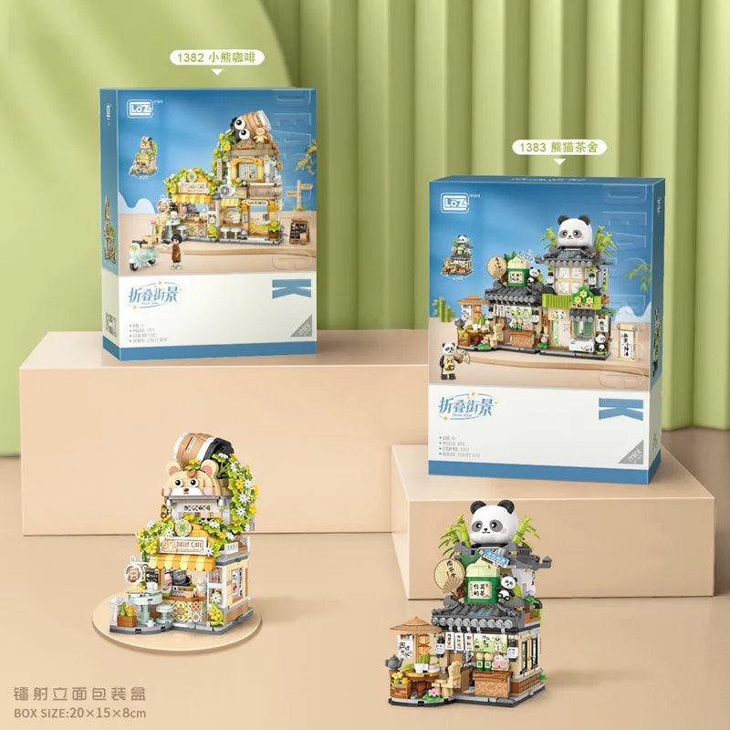 LOZ Creative Coffee Shop Building Block Mini Street View DIY Chinese Panda Tea House Puzzled Bricks Toys Sets For Kids Girl Gift