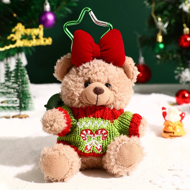 Cartoon Bear Plush Toys Keychain Cute Christmas Bear Stuffed Plush Doll Keychain Backpack Decoration Accessories Children Gifts