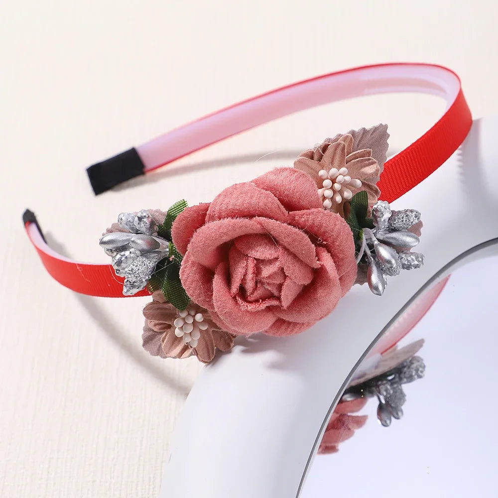 Handmade Head Flower Girls Headbands Baby Hairband Pearl Feather Wedding Princess Kids Dance Party Headwear Newborn Accessories