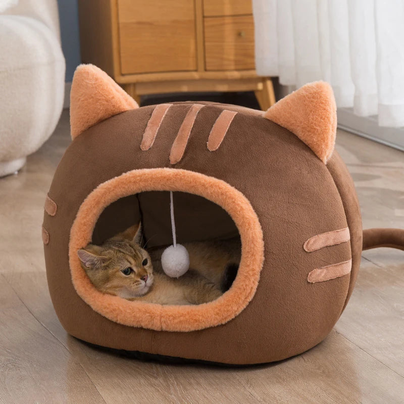 Pet Autumn and Winter New Cat Modelling Kennel Winter Pet Kennel Kitten House Non-slip Foldable Plush Cats Cave Bed Pet Supplies