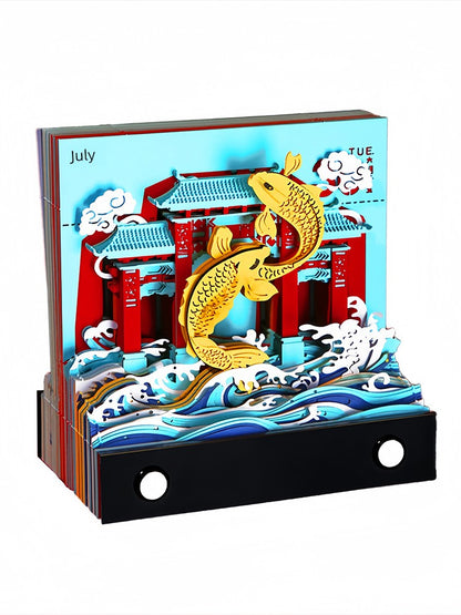 2025 Snake Year Palace Museum Fish Yue Longmen Paper Carving 3D Three-Dimensional Calendar National Trendy Style Creative Hand Tearing Desk Calendar New Year Gift