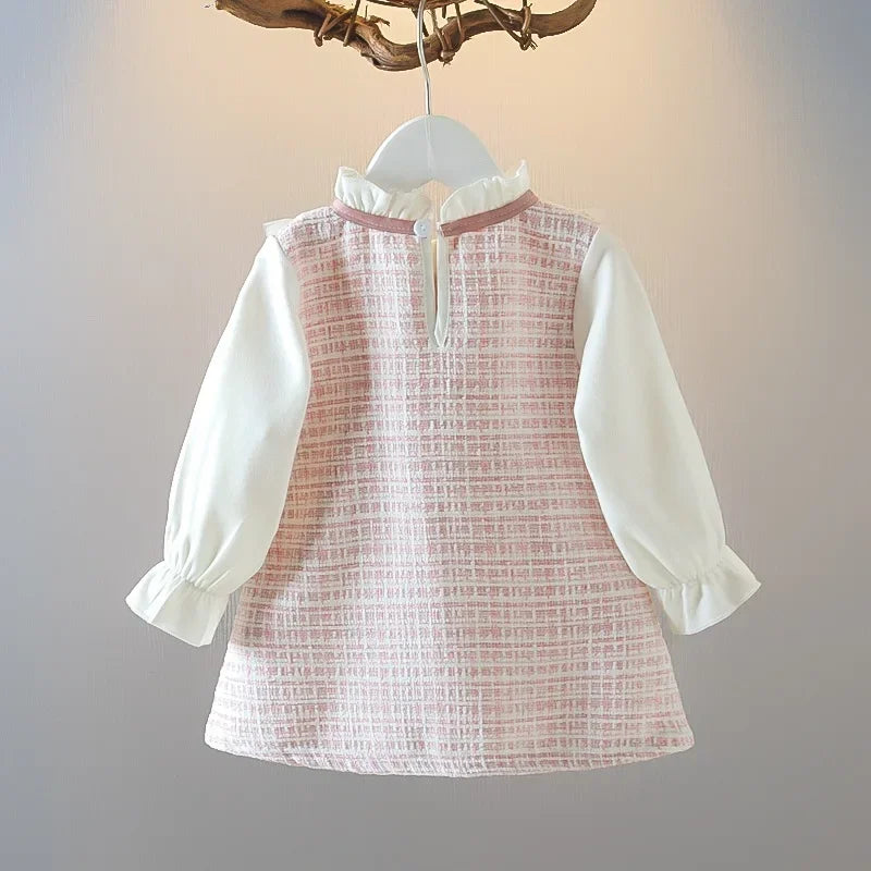 Baby Girl Autumn New Dress Bow Doll Collar Long Sleeved Princess Skirt Plaid Girls' Clothing