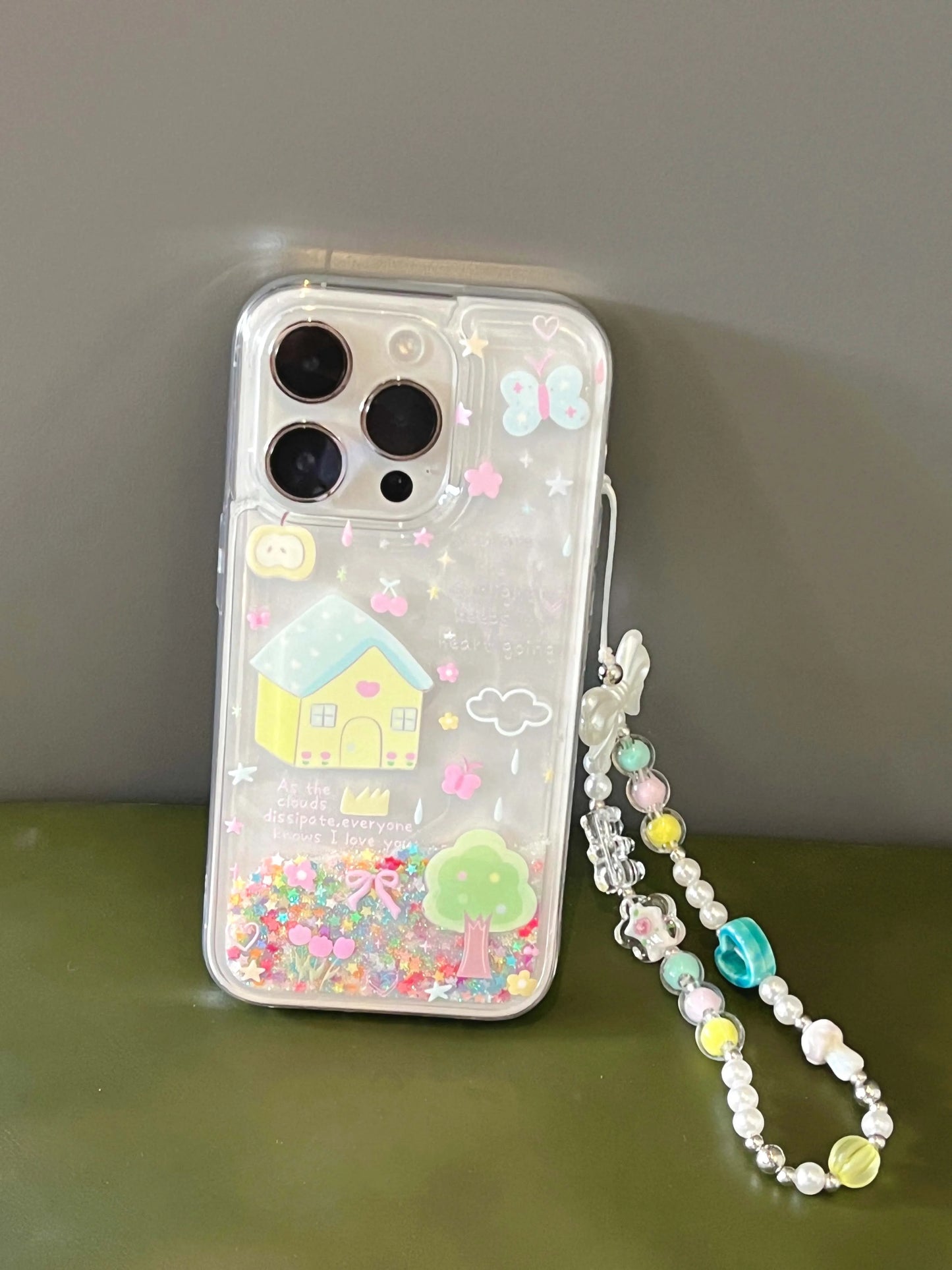 Shiny blingbling Quicksand glitter ins family bow cute bracelet phone case for iphone 11 12 13 promax 14 15 16 pro max cover