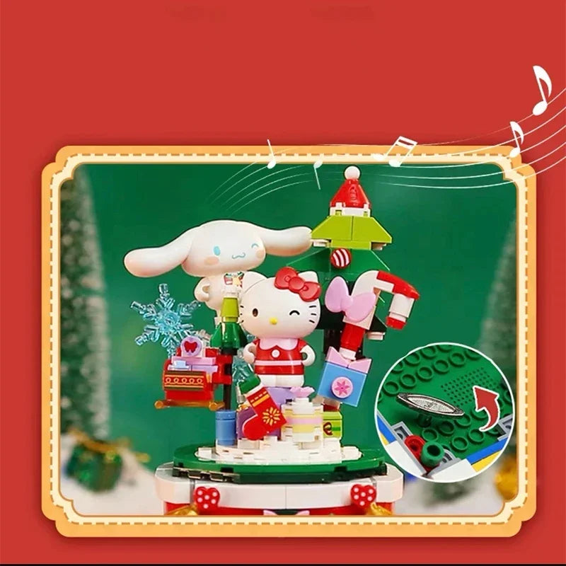 Sanrio Series Assembled Building Blocks Hello Kitty Cinnamoroll Music Box Model Bricks Kids DIY Toys Christmas Decoration Gifts