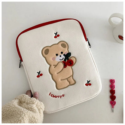 Cartoon Cute Bear Leather Laptop Bag Sleeve for Macbook Air 11 13 Inch Pro 14 15.6 M1 M2 Mac Book IPad Case Cover Accessories