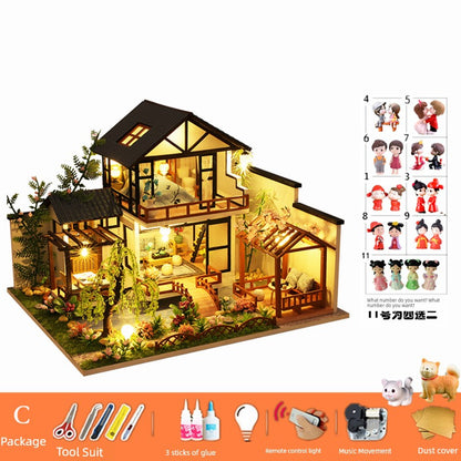 Creative Retro Chinese Style DIY Cottage Japanese Style House C Courtyard Model Hand-Assembled Female Birthday Christmas Gift