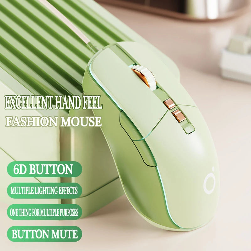 New USB Wired Mouse Ergonomic RGB Backlit Green Mice Silent Optical Girl Gamer Mause for gaming office desktop computer notebook