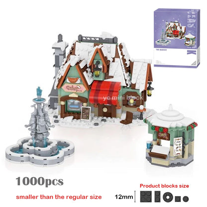 Loz Mini Street View Winter Town Santa Claus Home Building Block DIY Sled Shop Cake Shop Assembly Decor Toys For Kids Xmas Gifts