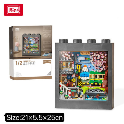 LOZ Mini 1907 Cherry Blossom Tram Building Blocks Equipped with Dust Box Splicing Home Supplies Educational Toys Gifts Festival