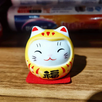 Japanese Ceramic Daruma Crafts Cartoon Lucky Cat Fortune Ornament Landscape Home Decor Accessories Gifts Living Room Decoration