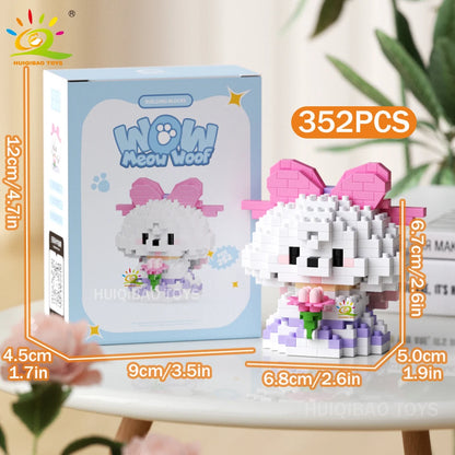 HUIQIBAO MINI Working Cat Pet Dog Micro Model Building Block Set Kids City Cartoon Animal Diamond Bricks Educational Toys Adult