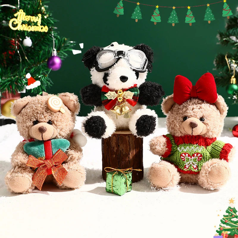 Cartoon Bear Plush Toys Keychain Cute Christmas Bear Stuffed Plush Doll Keychain Backpack Decoration Accessories Children Gifts