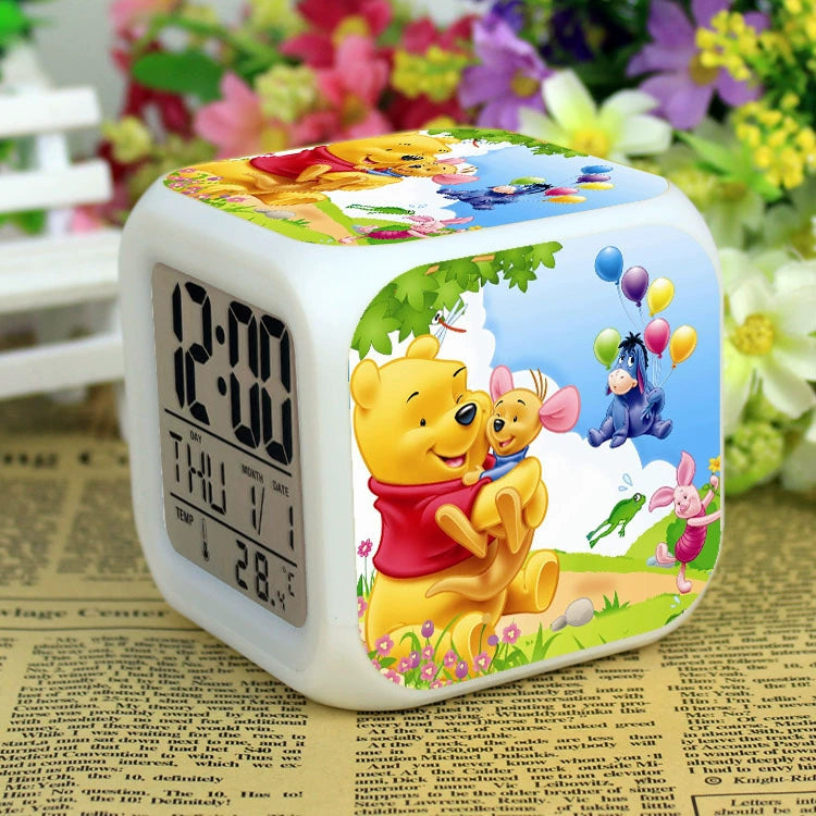 Fashion Led Alarm Clock Mute Colorful Color Changing Lazy Alarm Clock with Small Night Lamp Winnie the Pooh Bedside Alarm Clock