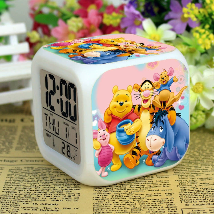 Fashion Led Alarm Clock Mute Colorful Color Changing Lazy Alarm Clock with Small Night Lamp Winnie the Pooh Bedside Alarm Clock