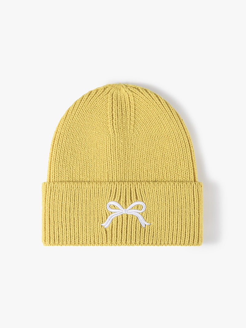 Embroidered Bow Knit Hat